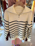 Heavy Knitted Collar Zip Stripes Pullover